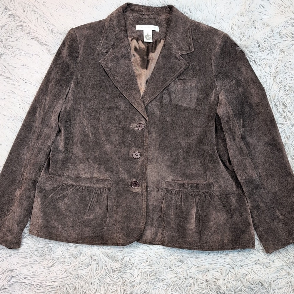 Pursuits Ltd. Jacket Womens XL Leather Coat Blazer Comfort Pockets‎ Button Up